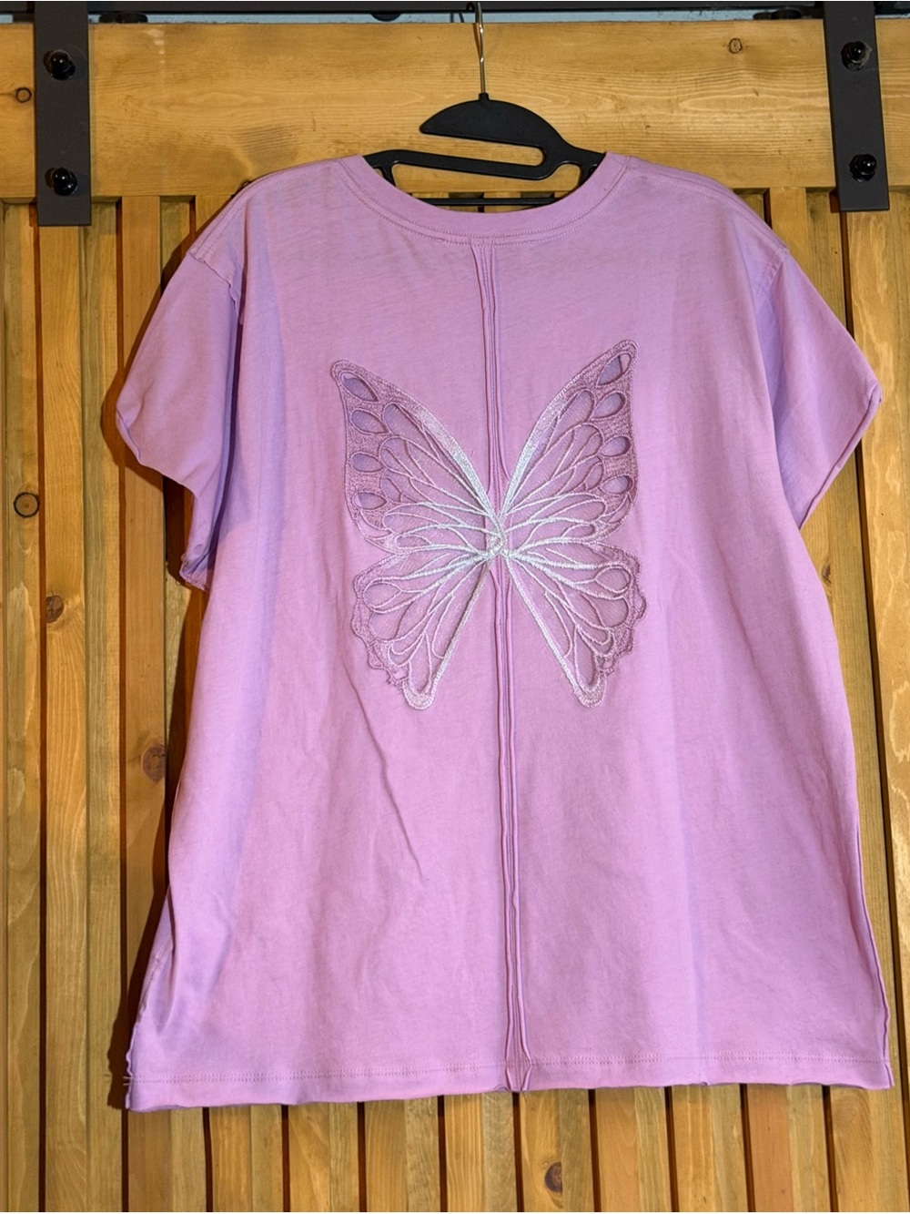 Tricia Fix Lavender Butterfly Embroidered Short Sleeve Tee